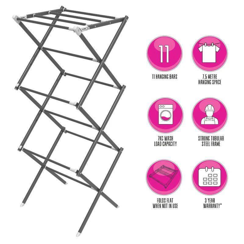Alva 3-Tier Clothes Drying Stand - Foldable, Extendable - 7.5M Capacity