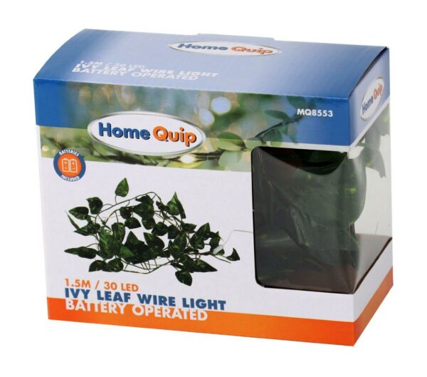 HOME QUIP OCCASSIONAL LIGHTING -1,5m / 30 LED IVY LEAF WIRE LIGHT BATTERY OPERATED
