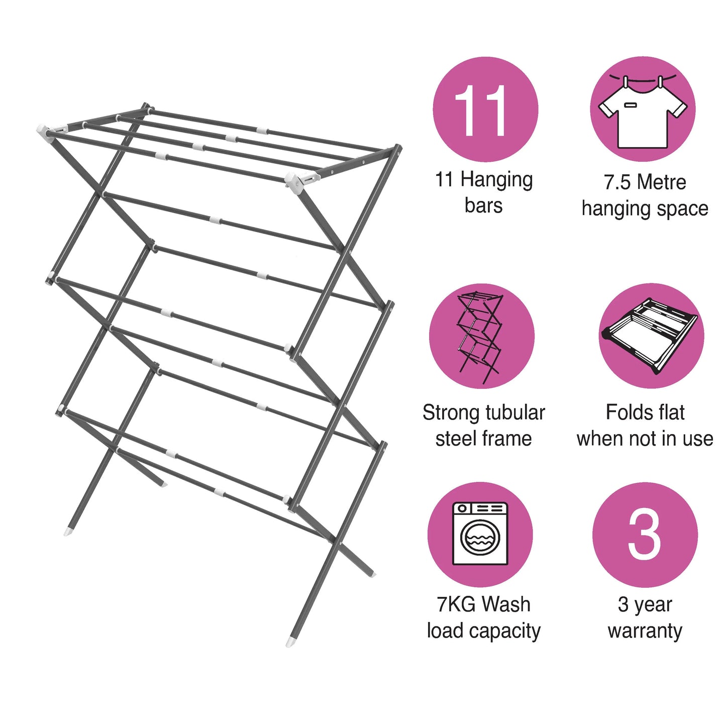 Alva 3-Tier Clothes Drying Stand - Foldable, Extendable - 7.5M Capacity
